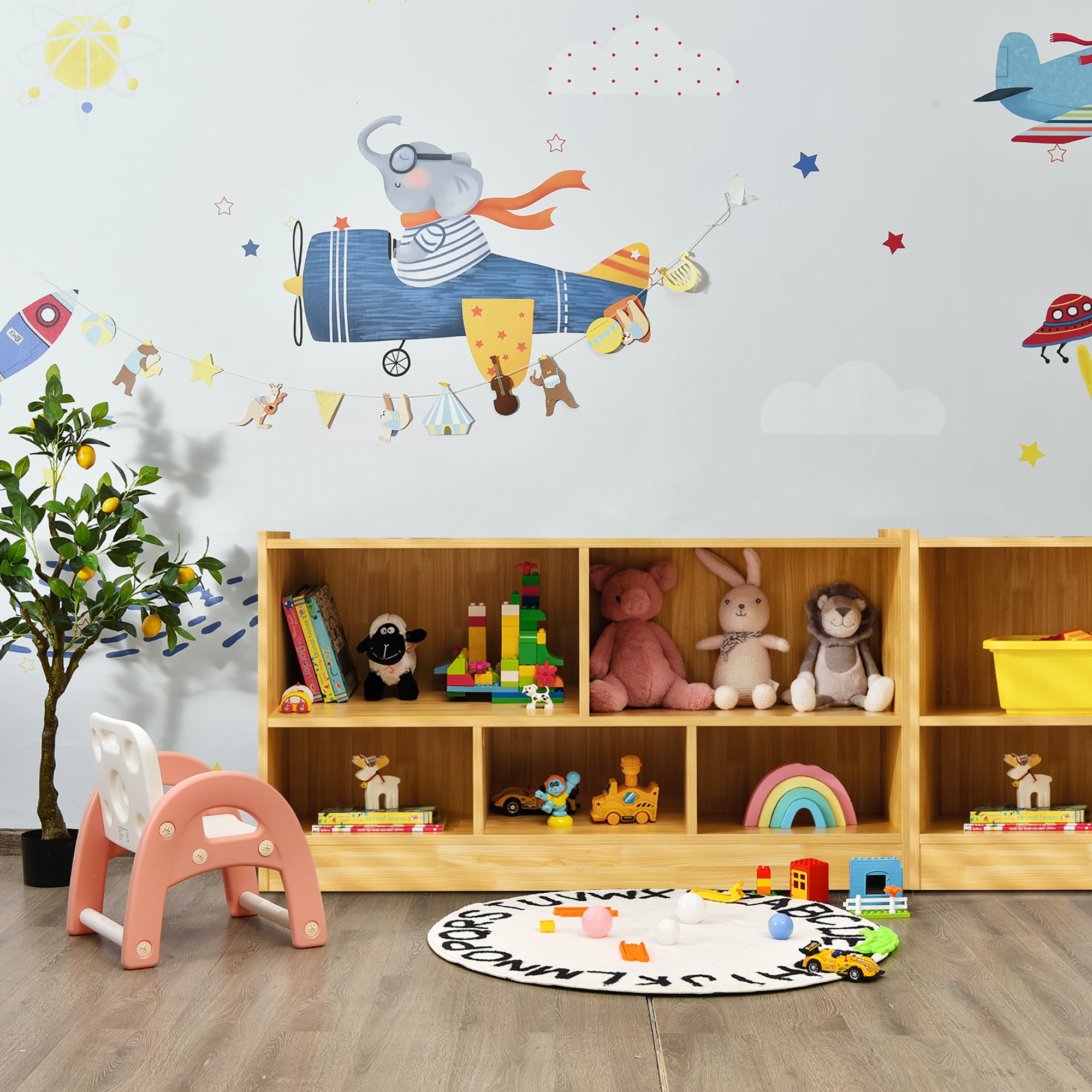 Costway Kids 2-Shelf Bookcase 5-Cube Wood Toy Storage Cabinet w/ Shelves Beige