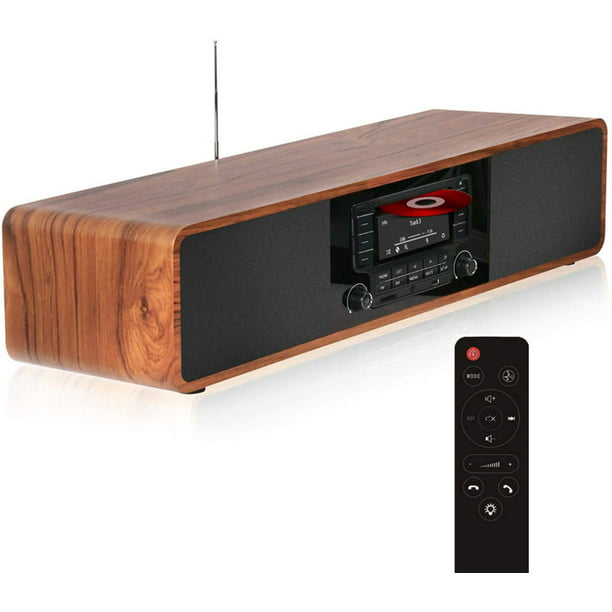KEiiD CD Player for Home with Bluetooth Stereo System Wooden Desktop  Speakers FM Radio USB SD AUX Remote Control, 28 Inch Long 20 Pounds Weight