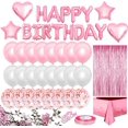 thumbnail image 1 of RV Decoración de Cumpleaños para Niña Globo Rosa, Pancarta de Feliz Cumpleaños, Mantel de Cortina con Flecos, Globo de Cumpleaños de Estrella de Corazón Blanco Rosa, Confeti de 10g para Mujer - Decora, 1 of 5