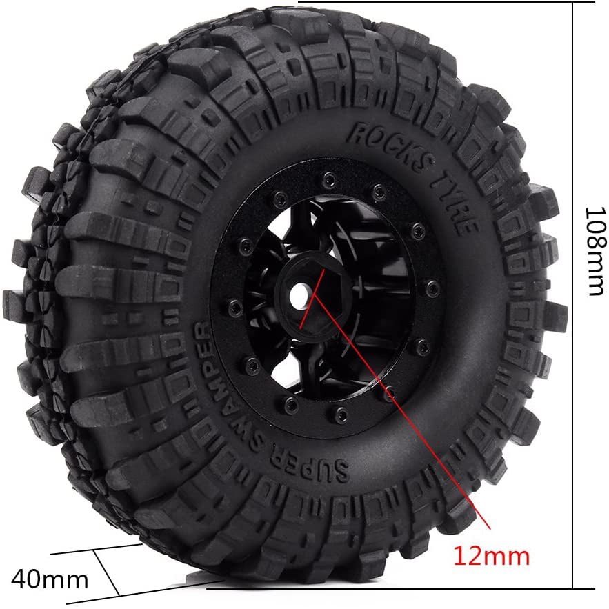 Heavy Duty Beadlock 1.9" Wheel Rims & 108mm Tyres For 1:10 SCX10 D90 CC01 RC Car