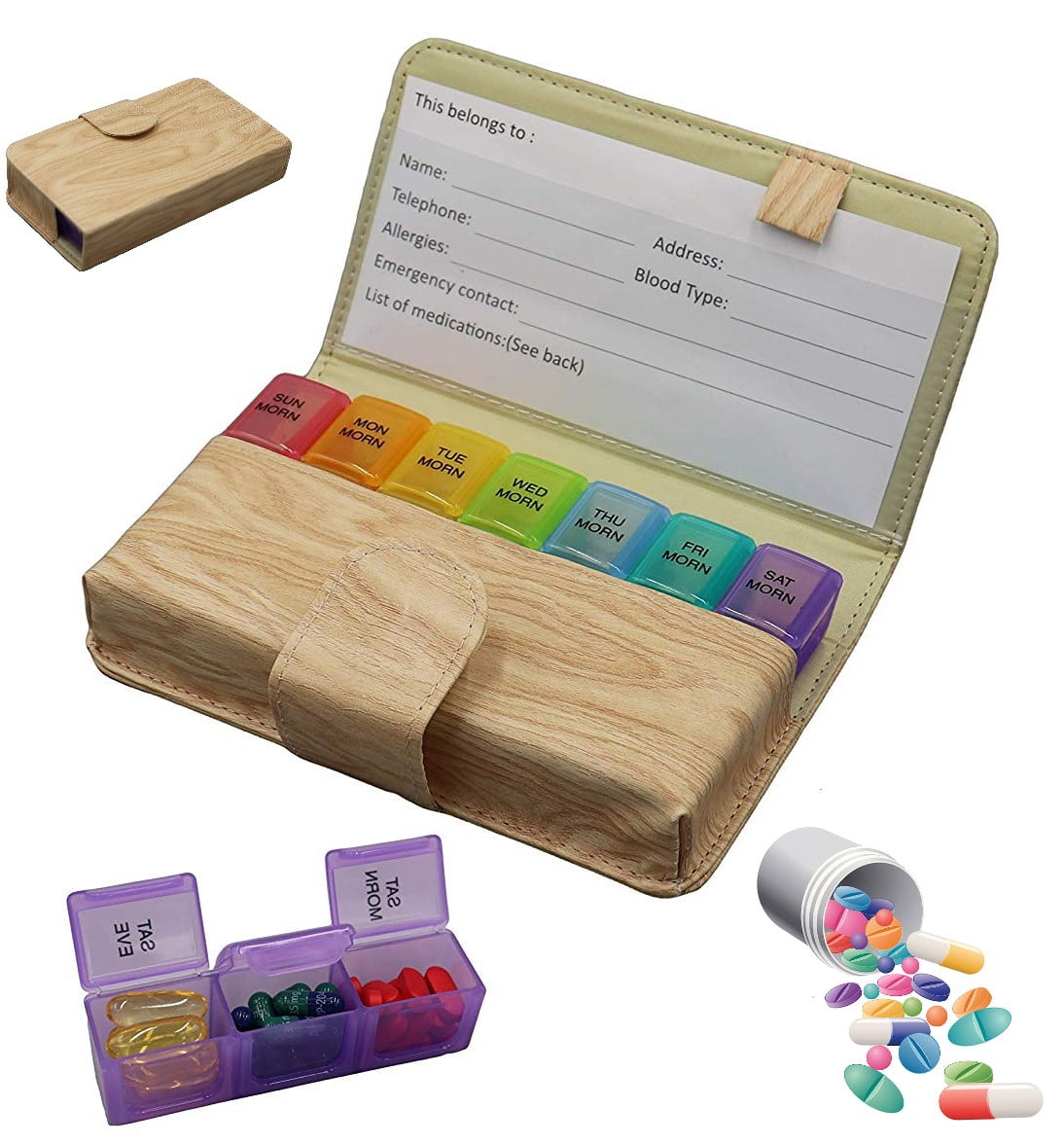 Pill Organizer 3 Times a Day am pm (Weekly) Medicine Box PU Leather