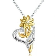 Yaoping Sunflower Love Heart Pendant Necklace Jewelry You Are My Sunshine Letter Necklace For Women Girl