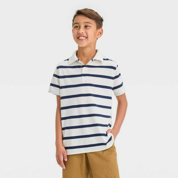 Boys' Short Sleeve Polo Shirt - Cat  Jack™ White/Navy Blue XS