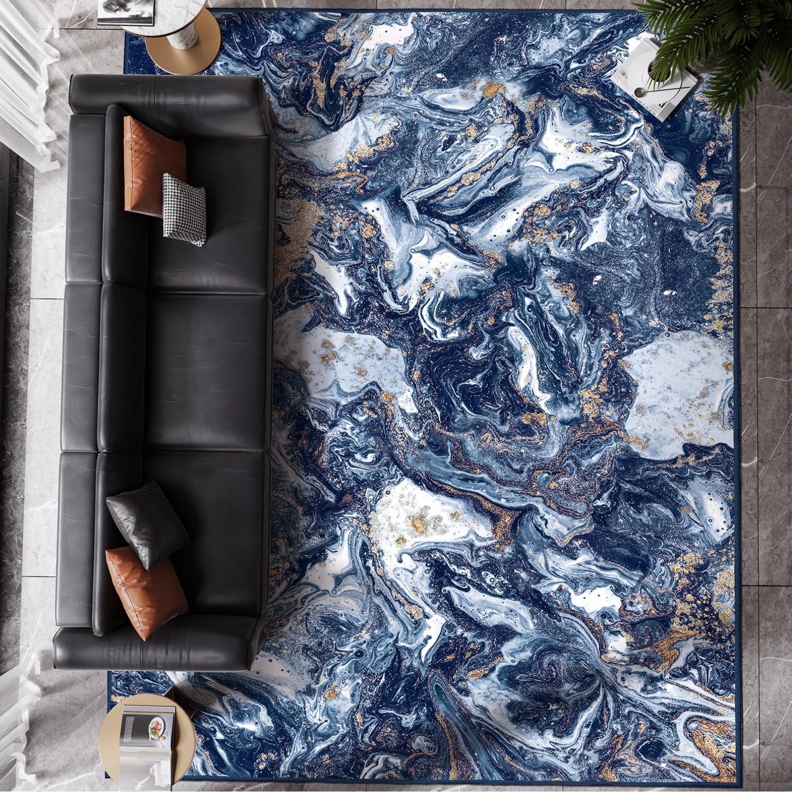 Cozylore 9'x12' Area Rugs for Living Room Artistic Style Modern Rug Soft Low Pile Non Slip Carpet Machine Washable Indoor Rug for Bedroom Dining Room Office, Dark Blue