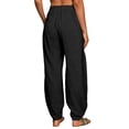 thumbnail image 4 of Nestiefly Women Linen Wide Leg Palazzo Barrel Pants Drawstring Casual Summer Beach Vacation Boho Baggy Pant with Pockets Black 2XL, 4 of 5