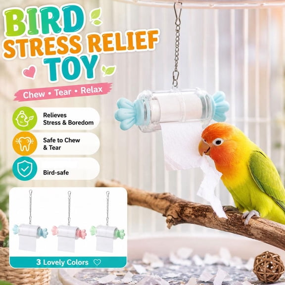 Parrot Shredding Toy Candy Shape, Refillable Paper Roll Dispenser for Small Birds, Hanging Chewing Toy for Cage Boredom Relief