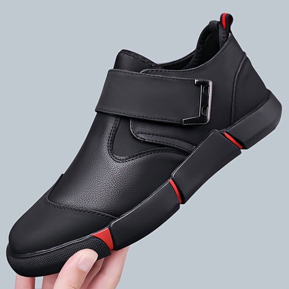 Men'S Casual Sneakers with Adjustable Hook-and-Loop Closure, Black & Red Accents, EVA Sole, Low-Top Design for All-Season Comfort - Perfect for Hiking & Outdoor Activities, Hiking Footwear | Stylish