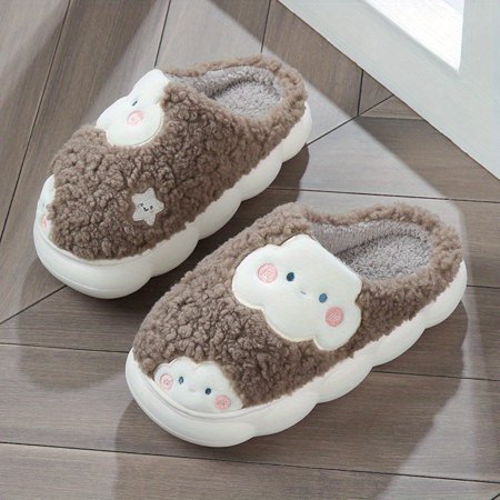 

KCKTHDN Cute Cloud Brown House Slippers for Women Men Indoor And Outdoor Cute Fuzzy Slippers Warm Plush Bedroom Shoes Winter Gifts for Women