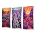 thumbnail image 3 of Designart "Lavender Fields Sunset Glow I" Lavender Framed Wall Art Set Of 3 - Purple Traditional Frame Canvas Set For Living Room Decor, 3 of 6