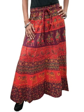 Mogul Women's Peasant Skirt Cotton Printed Hippie Long Skirts