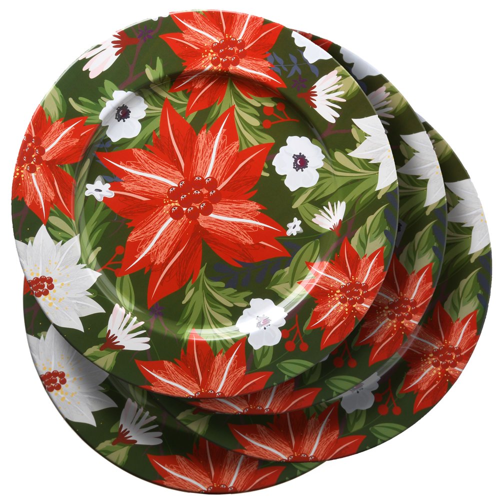 Set of 4 Red and Green Round Holiday Charger Plates 13" Unlit