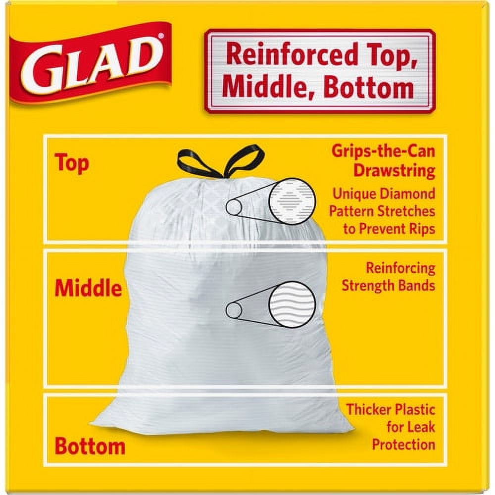 Glad ForceFlex 13 Gallon Tall Trash Bags - 13 gal - 0.82 mil (21 Micron)  Thickness - White - 16320/Pallet - Kitchen, Office - ICC Business Products