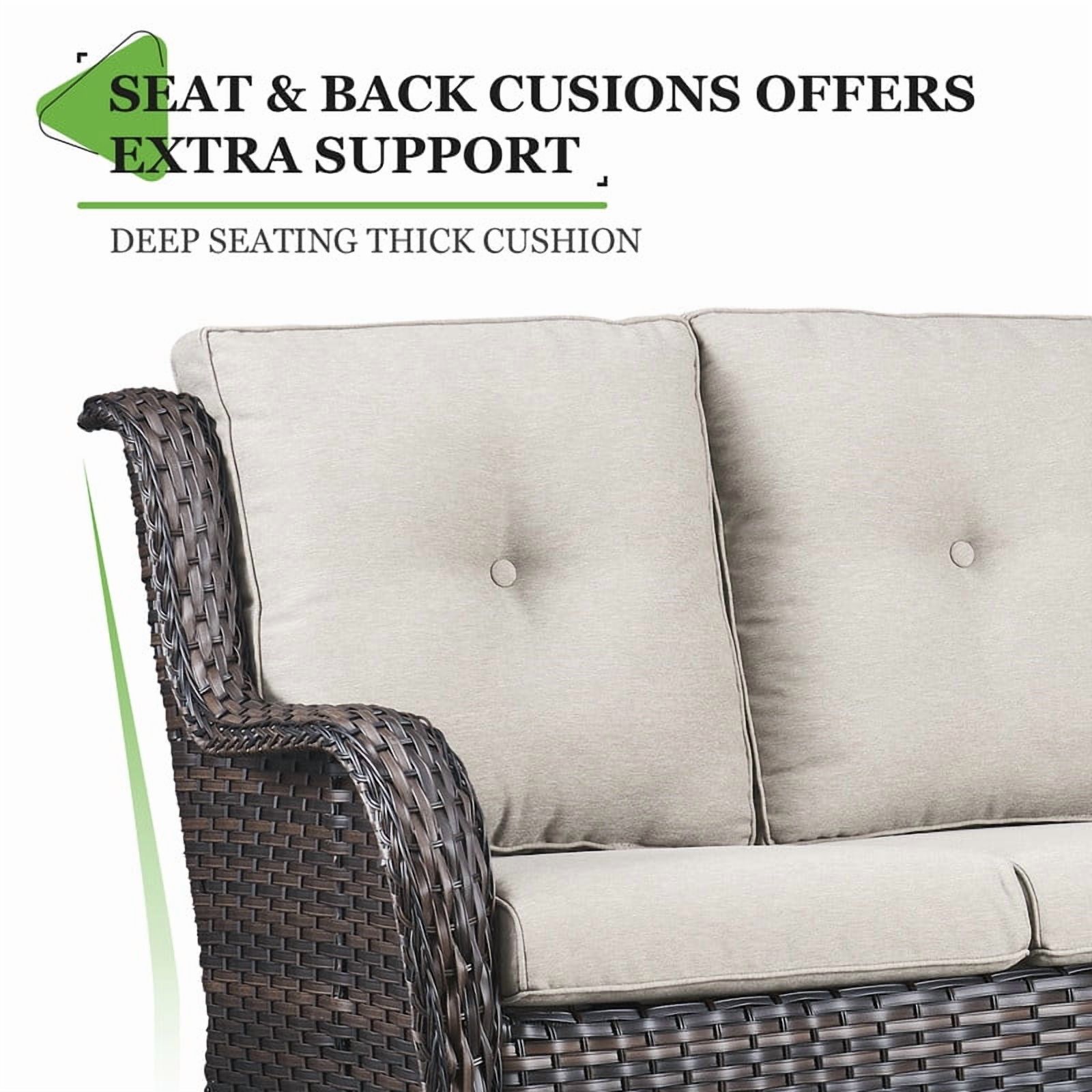 PARKWELL 4-Piece Outdoor Patio Furniture Set 5-Seat High Back Conversation Set with 30" Fire Pit Table and Deep Seat Wicker Chairs for Patio Garden Deck,Brown Wicker Beige Cushions