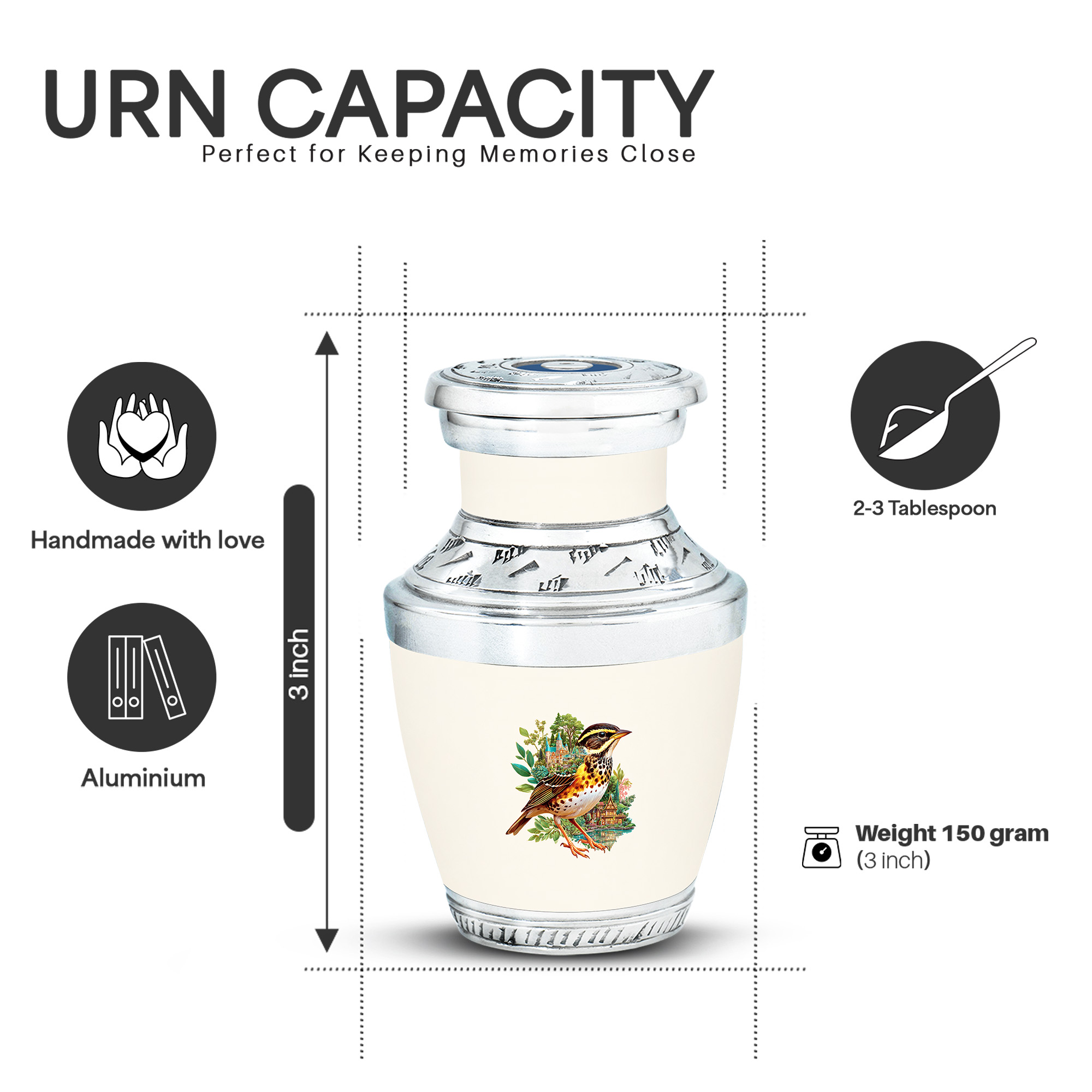 Yatskia Castle Sparrow Little Memorial Urn for Ashes Adult Male, Decorative Urns for Human Ash, Large Funeral Urns for Human Ashes Adult Female, (Tasty 10 Inch and 3 Inch)