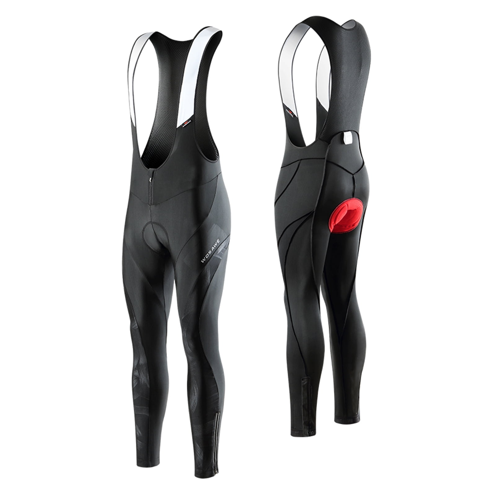 Mens 3D Padded Thermal Cycling Bib Tights Bike Pants Black White Winter Warm Bib Tights Pant Compression Bicycle Leggings Long Trousers