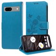 thumbnail image 2 of Designed for Google Pixel 7A Case Wallet,Women Flip Folio Cover with Butterfly & Flower Embossed PU Leather Stand Credit Card Holders Slots Wrist Strap Shockproof Phone Case,Blue, 2 of 11