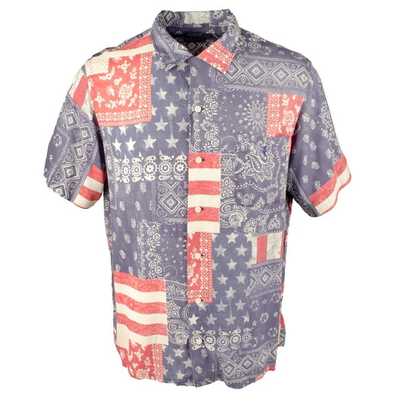 Men's  Flag Patriotic Print Camp Classic Fit Shirt Small