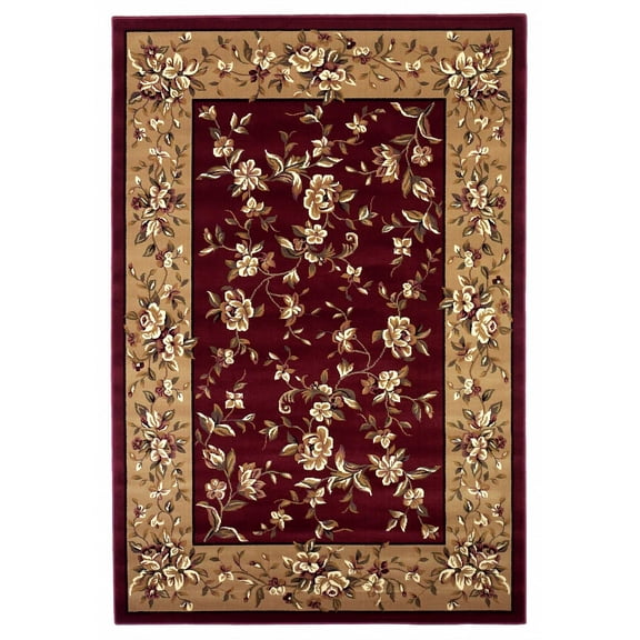 10'x13' Red Beige Machine Woven Floral Traditional Indoor Area Rug