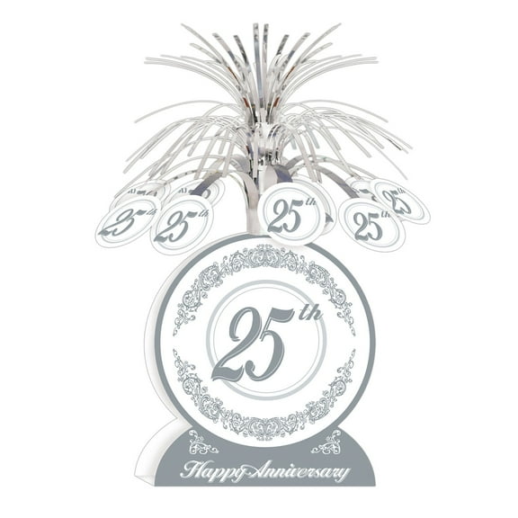 Party Central Club Pack of 12 Silver and Gray 25th Happy Anniversary Table Centerpiece Decors 13"