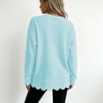 thumbnail image 4 of Women's Waffle Knit Crew Neck Long Sleeve Pullover Tops, Scalloped Hem & Scallop Cuffs Design, Loose Fit Casual Sweatshirt, Solid Color Fall Tunic Shirts for Women Light Blue L, 4 of 5