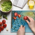 thumbnail image 3 of Winter Cutting Board, Forest View Graphic Display Print with Snowy Path Between Trees and Sun on Sky, Decorative Tempered Glass Cutting and Serving Board, Large Size, Blue Yellow, by Ambesonne, 3 of 5