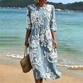 thumbnail image 7 of VBVC Women's and Women's Plus 3/4 Sleeve Midi Dress, Summer Casual Crew Neck Dress For Women, Ladies' Loose Fit Floral Dress with Pockets,Light Blue,S-5XL, 7 of 7