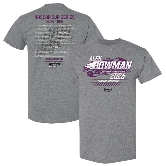 Men's Hendrick Motorsports Team Collection Heather Charcoal Alex Bowman 2026 NASCAR Schedule T-Shirt