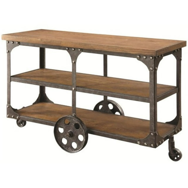 Coaster Farmhouse Wood 2-Shelf Rectangular Mobile Sofa Table in Brown