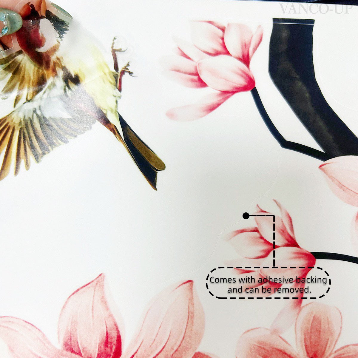 Flowers Wall Decals Stickers Vinyl Removable Peel and Stick Colorful bird Floral Wall Murals Decor tree wall decals Peel and Stick Wall Art Decals Bedroom Living Room Nursery (Cherry Blossoms)
