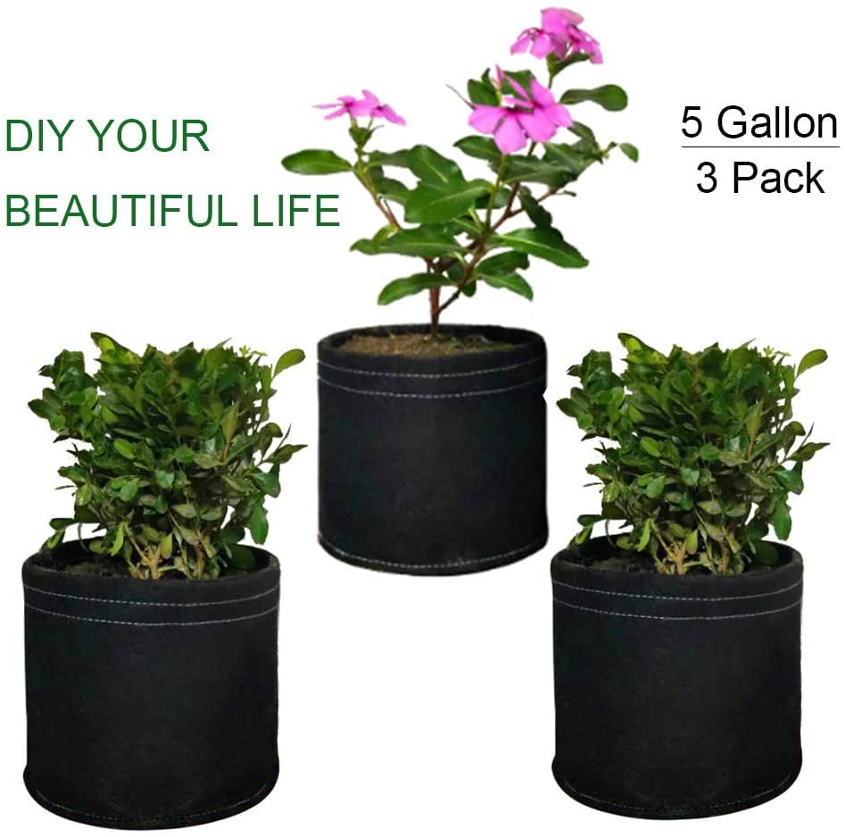 7 Gallon 5 Pack 1/3/5/7/10 Gallon Grow Bags,Heavy Duty Thickened Nonwoven Aeration Fabric Pots Portable Grow Bags with Handles Indoor & Outdoor Grow Containers for Vegetable/Flower/Plant/Fruits