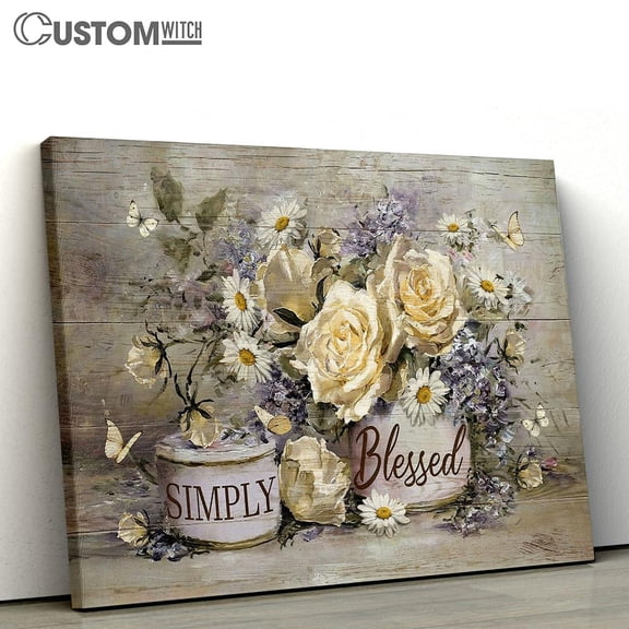 Simply Blessed Vintage Christian Framed Canvas Wall Art, Bible Verse Scripture Home Decor for Office Living Room, Inspirational Religious Wall Decor Gift