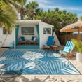 thumbnail image 3 of Aonewoe Outdoor Rug 9x12 Waterproof Patio Rug Reversible Plastic Straw Rug Indoor Outdoor Area Rugs Camping Carpet for RV, Picnic, Backyard, Deck, Balcony, Porch, Beach, Blue & White, 3 of 9