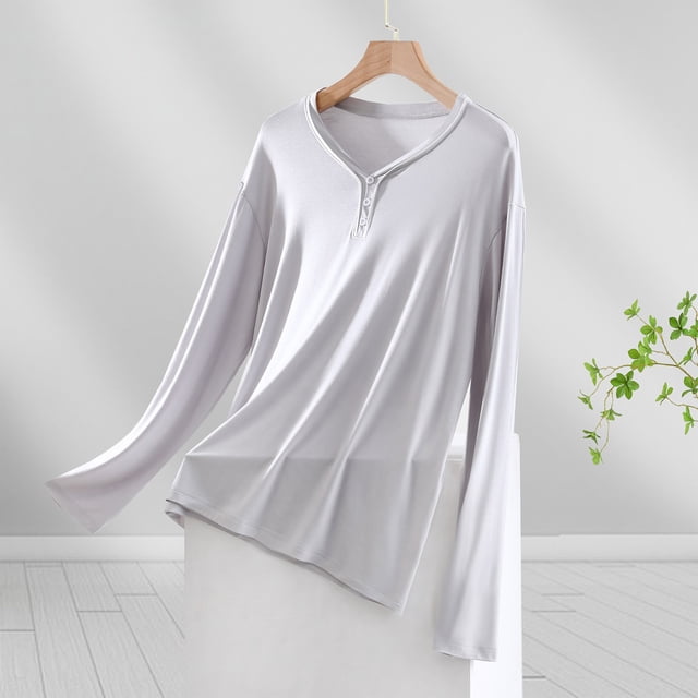 Ensembles de Pyjama pour Femmes Blouse Unie Mode Décontractée Col Rond Manches Longues Vêtements de Nuit Hauts