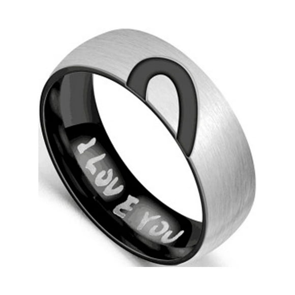 TopLLC Rings Stainless Steel Half Peach Heart Couple Ring I YOU Couple Jewelry Ring Letter ring