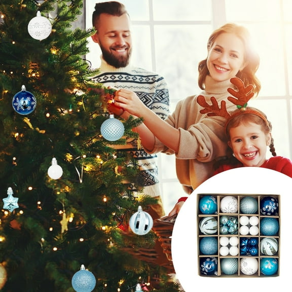 44 Pcs Christmas Ball Ornaments Set Blue and White, 2.36 Inch Shatterproof Baubles with Assorted Glitter Snowflake Star Matte Glossy Designs for Xmas Tree Hanging Holiday Party Home Décor