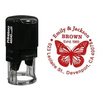 Printtoo Self Inking Custom Round Return Address Rubber Stamp Butterfly Monogram Personalized Stamper-Red