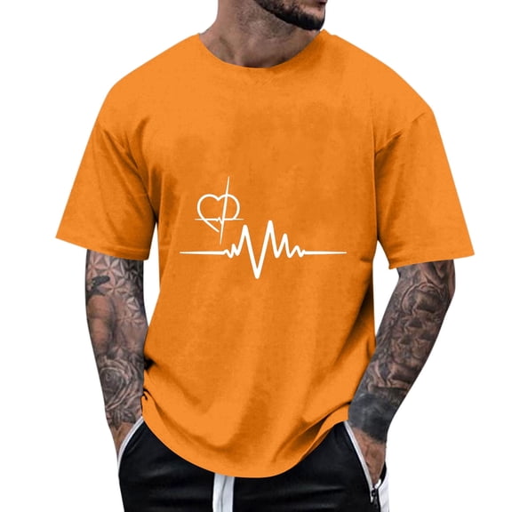 Jessboyy Short Sleeve T Shirts for Men Casual Crewneck Pullover Tops Streetwear Graphic Tees Summer T-shirts for Men Beach Vacation Tshirts Orange XXL