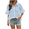 thumbnail image 2 of ITSAME Women's Shirt Blouse, Cute Collar Ruffles Short Sleeve Hollow Out Summer 2025 Tunic Tops Light Blue L, 2 of 8