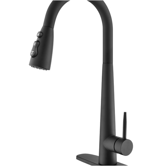 JERFIT Matte Black Commercial Kitchen Faucet with Pull Down Sprayer, High Arc Single Handle Modern Design Stainless Steel Sink Faucet with Deck Plate