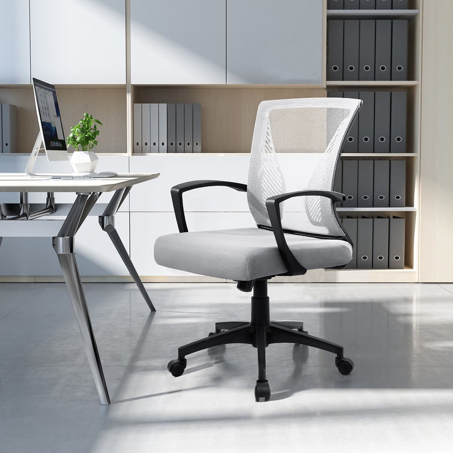 Walnew Mid-back Mesh Office Chair Desk Chair Computer Task Chair with Lumbar Support and Armrest(White)