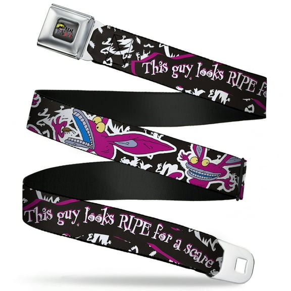 Nickelodeon Belt, Seatbelt Buckle Belt, Ickis This Guy Looks Ripe For A Scare Black White Purples, 30 to 44 Inches