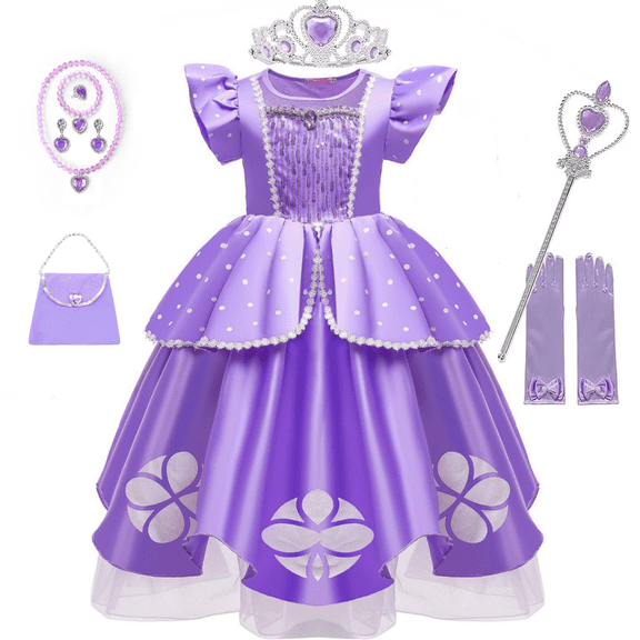 Princess Dress Up for Girls Cosplay Halloween Costume Christmas Birthday Party Gown with Accessories Purple