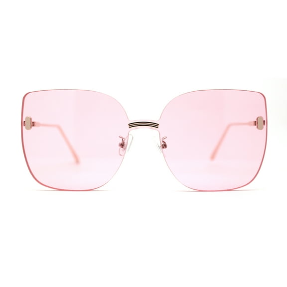 Womens Oversize Rimless Solid Shield Butterfly Diva Sunglasses Gold Pink