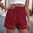 thumbnail image 2 of TAGOLD Womens Summer Shorts Linen Look Drawstring Elastic Waist Pocket Cut Out Casual Shorts, 2 of 5