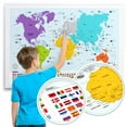 thumbnail image 7 of Colorful World Map with Flags & Capitals + 50 Interesting Facts - XL Wall Art Poster for Home & Classroom, 7 of 7