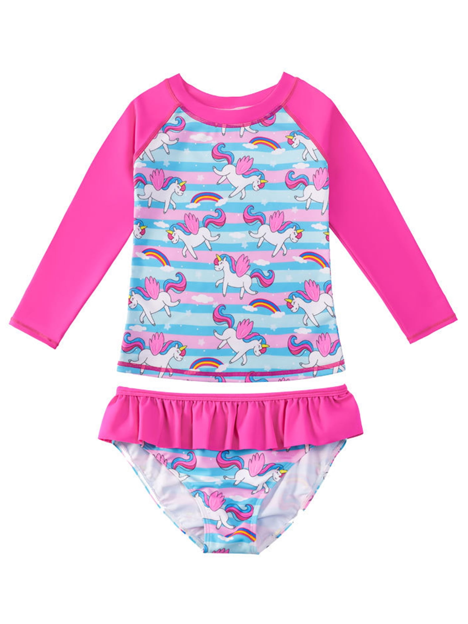Glonme Girls Two Pieces Bathing Suit Ruffled Swimsuits Sets Long Sleeve Comfy Rashguard Set