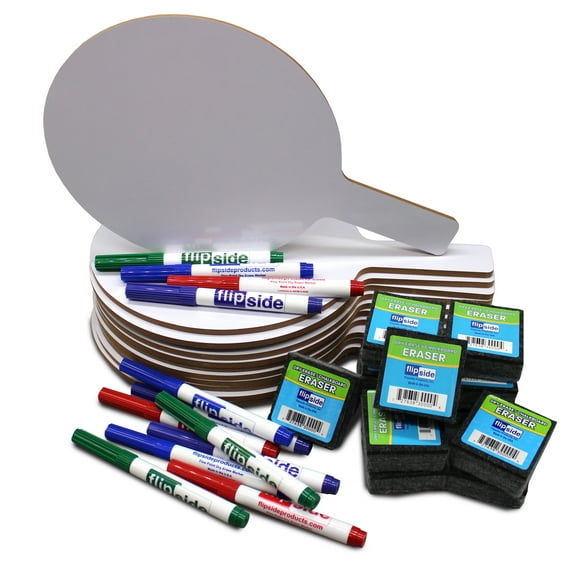 Oval Dry Erase Answer Paddle Colored Pens Student Eraser - Class Pack of 12 Sets Retail