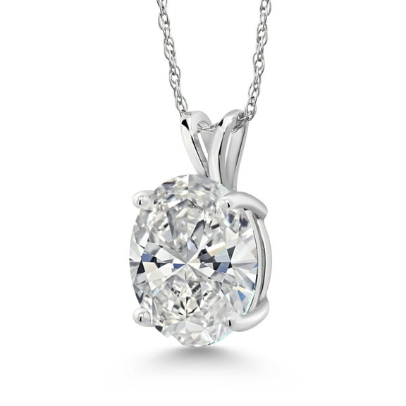 Gem Stone King 3.00 Cttw 14K White Gold IGI Certified Lab Grown Diamond Pendant Necklace | Oval | E-F Color VS1-VS2 Clarity | With 18 inch Chain | Gold Necklace for Women