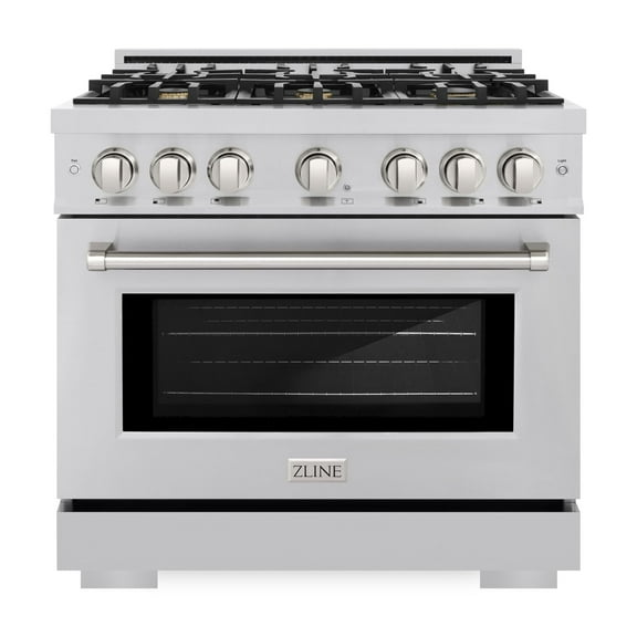 ZLINE 36 in. 5.2 cu. ft. Dual Fuel Range with Gas Cooktop and Electric Convection Oven in Stainless Steel with 6 Brass Burners (HDR-BR-36)