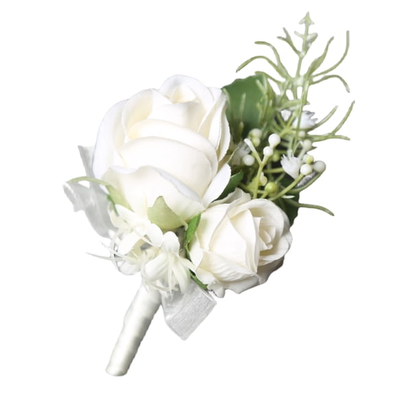 Pebbuoy Flower Shaped Bridegroom Brooch Faux Silk Flower Suit Coat Pocket Decorative Corsage Imitation Rose Flower Gown Brooch Pin